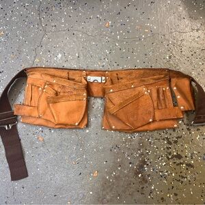 Vintage Leather Tool Belt Multi-Pocket Floral Design